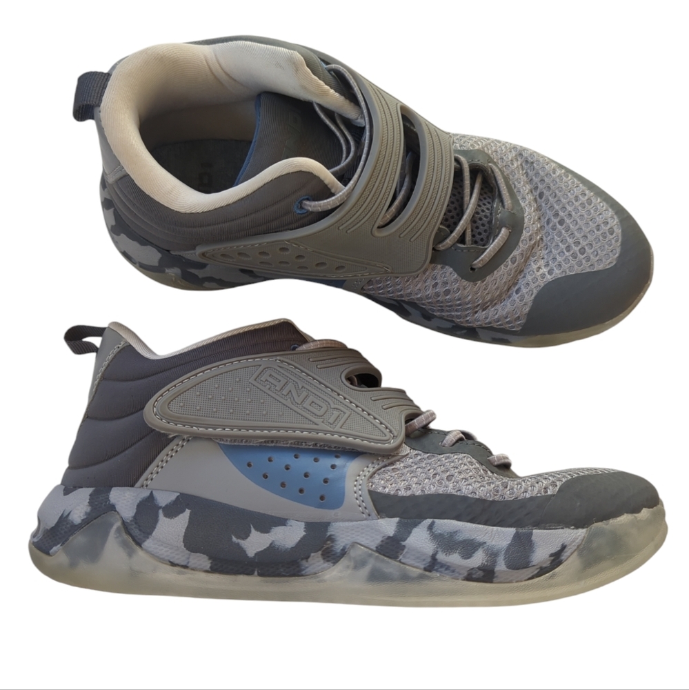 And1 Mesh Basketball Sneakers Big Boy Size 5 Gray Blue Athletic Sports